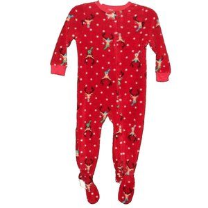 Christmas PJ's Unisex 24 Months Macy's Family Reindeer Red Plush Footed Holiday